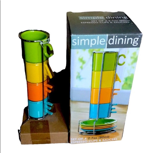 9 Pieces Ceramic Small Espresso Cup Set with Saucers and Metal Wire Rack - Picture 2 of 3